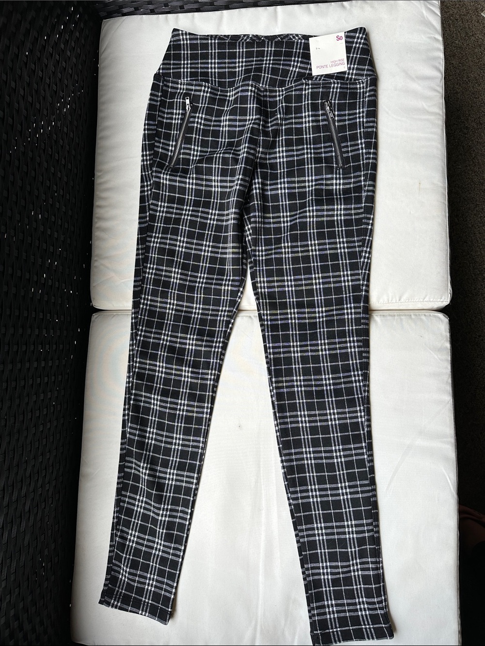 SO Black Plaid Ponte Leggings with White Windowpane